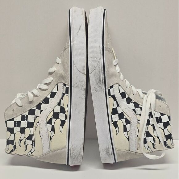 VANS Sk8-Hi Checkerboard Flame Light Grey Suede Sneakers Shoes Men's Size 9.5 - Picture 4 of 7